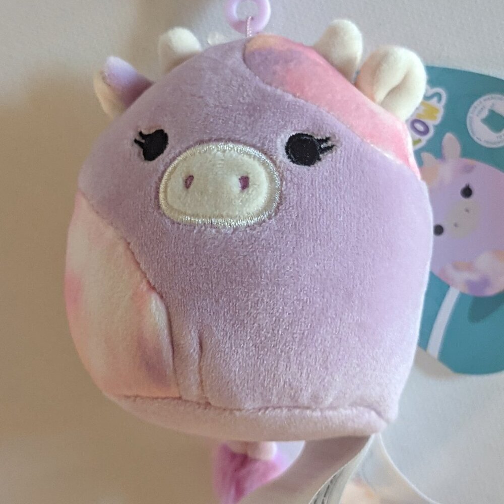 NWT 3.5" Suri Pink Purple Cow Purse Clip Squishmallows Valentine Farmhouse Plush - Picture 3 of 7